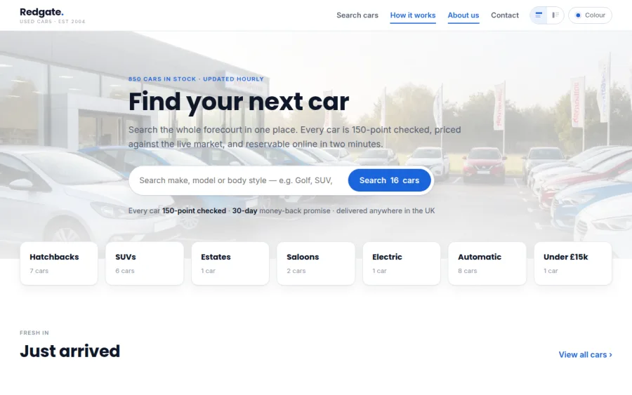Redgate Motors homepage preview