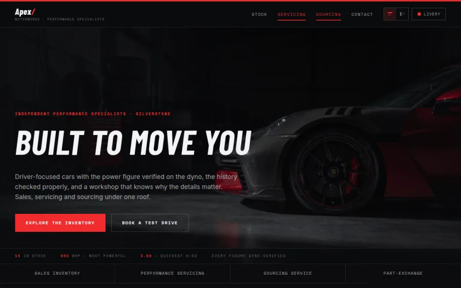 Apex Motorworks homepage preview